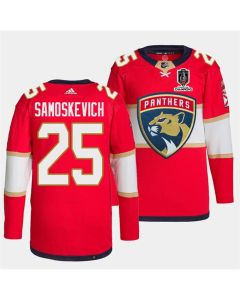 Men's Florida Panthers #25 Mackie Samoskevich Red Home 2024 Stanley Cup Champions Stitched Jersey