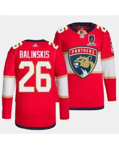 Men's Florida Panthers #26 Uvis Balinskis Red Home 2024 Stanley Cup Champions Stitched Jersey