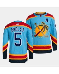 Men's Florida Panthers #5 Aaron Ekblad Blue 2022-23 Reverse Retro Stitched Jersey