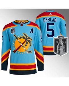 Men's Florida Panthers #5 Aaron Ekblad Blue 2023 Stanley Cup Final Reverse Retro Stitched Jersey