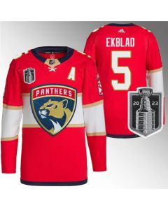 Men's Florida Panthers #5 Aaron Ekblad Red 2023 Stanley Cup Final Stitched Jersey