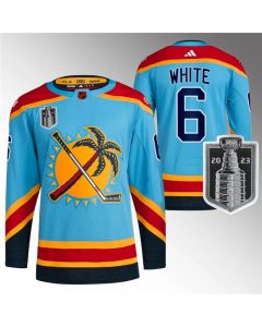 Men's Florida Panthers #6 Colin White Blue 2023 Stanley Cup Final Reverse Retro Stitched Jersey