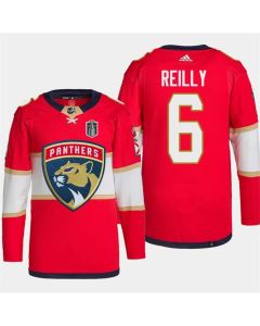 Men's Florida Panthers #6 Mike Reilly Red 2024 Stanley Cup Final Patch Stitched Jersey