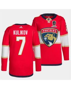 Men's Florida Panthers #7 Dmitry Kulikov Red Home 2024 Stanley Cup Champions Stitched Jersey