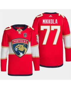Men's Florida Panthers #77 Niko Mikkola Red 2024 Stanley Cup Final Patch Stitched Jersey
