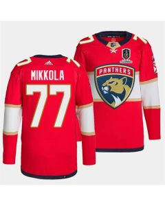 Men's Florida Panthers #77 Niko Mikkola Red Home 2024 Stanley Cup Champions Stitched Jersey