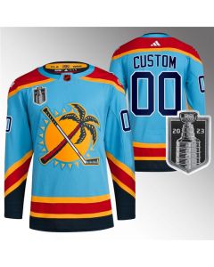 Men's Florida Panthers Custom Blue 2023 Stanley Cup Final Reverse Retro Stitched Jersey