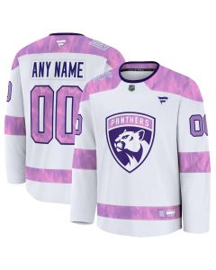 Men's Florida Panthers White 2024 Hockey Fights Cancer Custom Practice Jersey