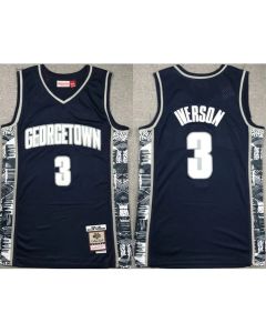 Men's Georgetown Hoyas #3 Allen Iverson Navy Throwback Stitched basketball Jersey