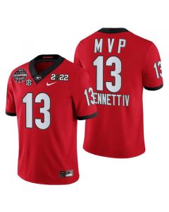 Men's Georgia Bulldogs #13 Stetson Bennett 2021/22 CFP National Champions MVP Red College Football Stitched Jersey