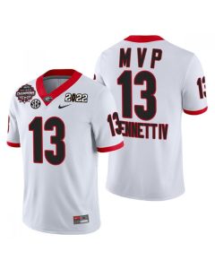 Men's Georgia Bulldogs #13 Stetson Bennett 2021/22 CFP National Champions MVP White College Football Stitched Jersey