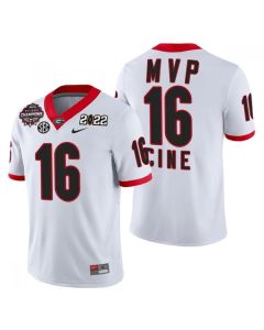 Men's Georgia Bulldogs #16 Lewis Cine 2021/22 CFP National Champions MVP White College Football Stitched Jersey