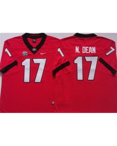 Men's Georgia Bulldogs #17 N.DEAN Red College Football Stitched Jersey