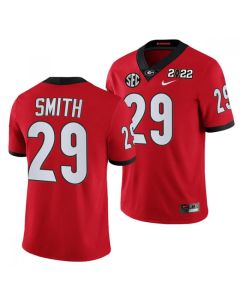 Men's Georgia Bulldogs #29 Christopher Smith 2022 Patch Red College Football Stitched Jersey