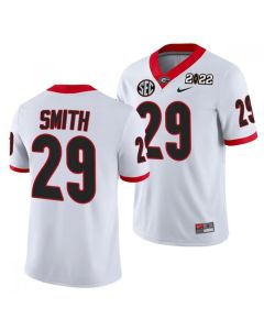 Men's Georgia Bulldogs #29 Christopher Smith 2022 Patch White College Football Stitched Jersey