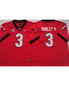 Men's Georgia Bulldogs #3 GURLEY II Red College Football Stitched Jersey
