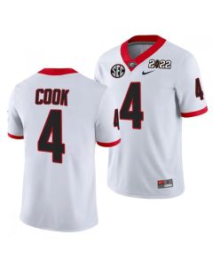 Men's Georgia Bulldogs #4 James Cook 2022 Patch White College Football Stitched Jersey