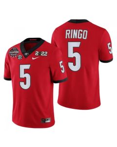 Men's Georgia Bulldogs #5 Kelee Ringo 2021/22 CFP National Champions Red College Football Stitched Jersey