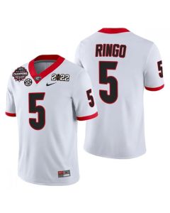 Men's Georgia Bulldogs #5 Kelee Ringo 2021/22 CFP National Champions White College Football Stitched Jersey
