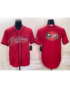 Men's Georgia Bulldogs Red Team Big Logo With Patch Cool Base Stitched Baseball Jersey