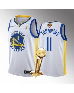 Men's Golden State Warriors #11 Klay Thompson 2022 White NBA Finals Champions Stitched Jersey