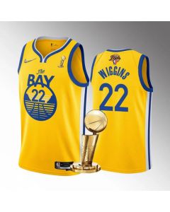 Men's Golden State Warriors #22 Andrew Wiggins 2022 Yellow NBA Finals Champions Stitched Jersey