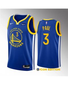 Men's Golden State Warriors #3 Chris Paul Blue Icon Edition Stitched Basketball Jersey