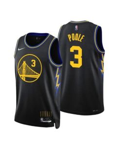 Men's Golden State Warriors #3 Jordan Poole 2021/22 City Edition Black 75th Anniversary Stitched Basketball Jersey