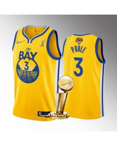 Men's Golden State Warriors #3 Jordan Poole 2022 Yellow NBA Finals Champions Stitched Jersey