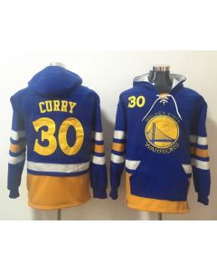 Men's Golden State Warriors #30 Stephen Curry Blue Lace-Up Pullover Hoodie