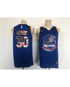Men's Golden State Warriors #30 Stephen Curry Blue USA Flag Stitched Jersey