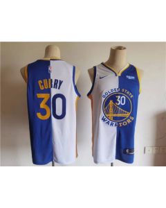 Men's Golden State Warriors #30 Stephen Curry Blue/White Split Stitched Basketball Jersey
