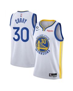 Men's Golden State Warriors #30 Stephen Curry White With No.6 Patch Stitched Jersey