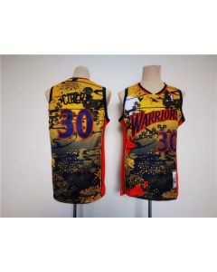 Men's Golden State Warriors #30 Stephen Curry Yellow/Red/Black Throwback Stitched Jersey