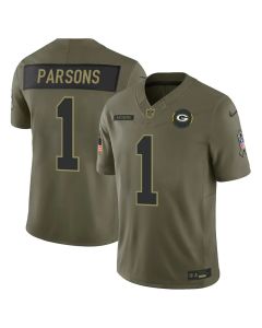 Men's Green Bay Packers #1 Micah Parsons Olive 2025 Salute to Service Retired Limited Jersey (Green Olive)