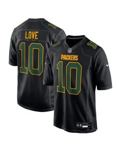 Men's Green Bay Packers #10 Jordan Love Carbon Black Fashion Game Jersey (Green Black)