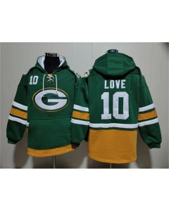 Men's Green Bay Packers #10 Jordan Love Green Lace-Up Pullover Hoodie (Green)