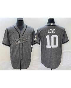 Men's Green Bay Packers #10 Jordan Love Grey Cool Base Stitched Baseball Jersey