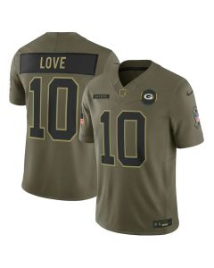 Men's Green Bay Packers #10 Jordan Love Olive 2025 Salute to Service Limited Jersey (Green Olive)