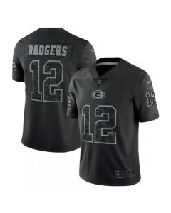Men's Green Bay Packers #12 Aaron Rodgers Black Reflective Limited Stitched Football Jersey