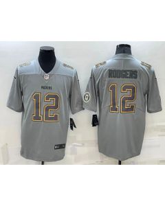Men's Green Bay Packers #12 Aaron Rodgers Gray With Patch Atmosphere Fashion Stitched Jersey