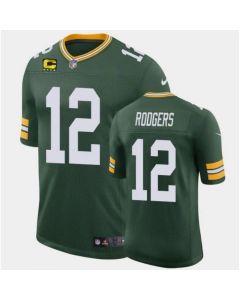 Men's Green Bay Packers #12 Aaron Rodgers Green with C Patch Classic Stitched Football Jersey