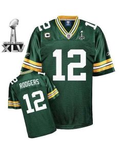 Men's Green Bay Packers #12 Aaron Rodgers Green With Super Bowl XLV And C Patch Stitched Football Jersey