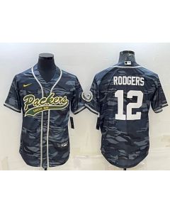 Men's Green Bay Packers #12 Aaron Rodgers Grey Camo With Patch Cool Base Stitched Baseball Jersey