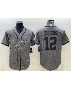 Men's Green Bay Packers #12 Aaron Rodgers Grey With Patch Cool Base Stitched Baseball Jersey