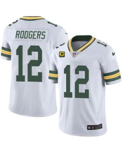 Men's Green Bay Packers #12 Aaron Rodgers White With 4-star C Patch Green Vapor Untouchable Limited Stitched Jersey