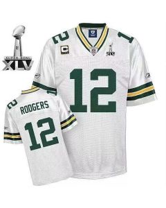 Men's Green Bay Packers #12 Aaron Rodgers White With Super Bowl XLV And C Patch Stitched Football Jersey