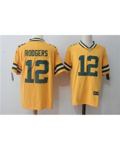 Men's Green Bay Packers #12 Aaron Rodgers Yellow Stitched NFL Limited Rush Jersey