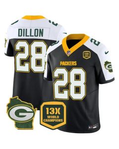 Men's Green Bay Packers #28 AJ Dillon Black 2023 F.U.S.E. Home Patch 13 Time World Champions Vapor Untouchable Limited Jersey (Green Black)