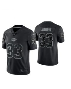 Men's Green Bay Packers #33 Aaron Jones Black Reflective Limited Stitched Football Jersey